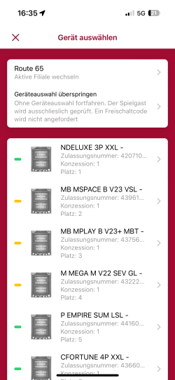 Geräteauswahl zur Freischaltung