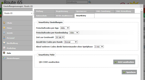 Einstellungsmanager: Gate > SmartEntry