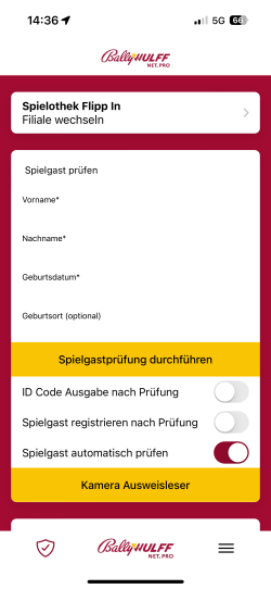 Spielgastprüfung in der App